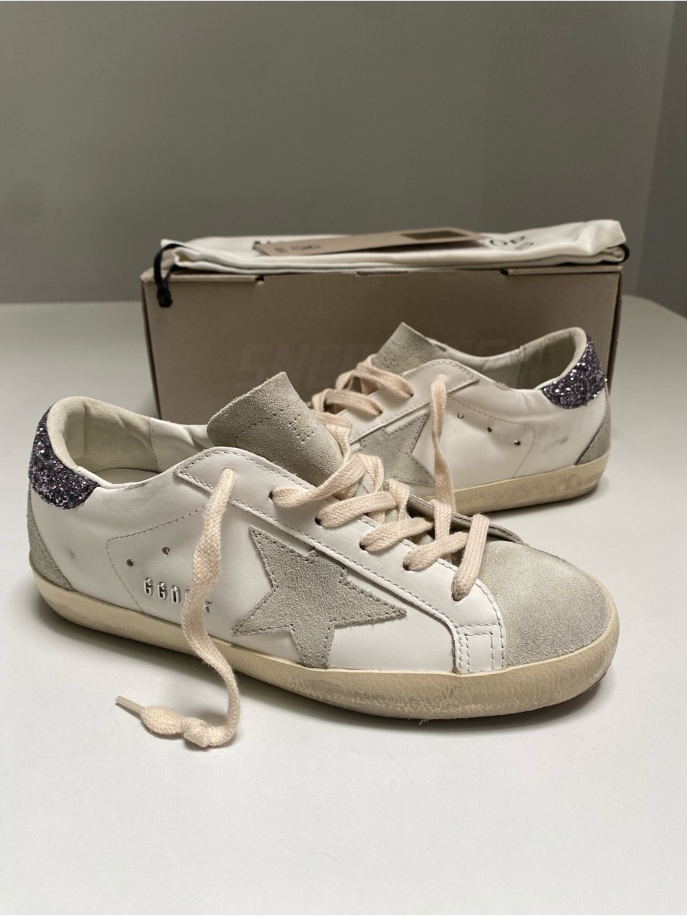 Golden Goose Superstar Sneaker White Leather/Ice/Gray/Glitter sz 36 New in Box - Picture 11 of 14